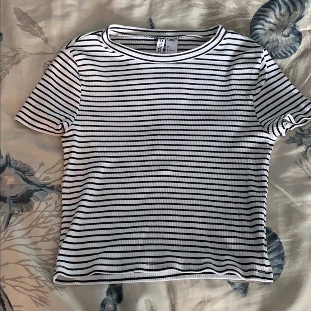Black and White striped crop top